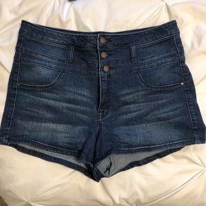 Dark wash high waisted blue jean shorts